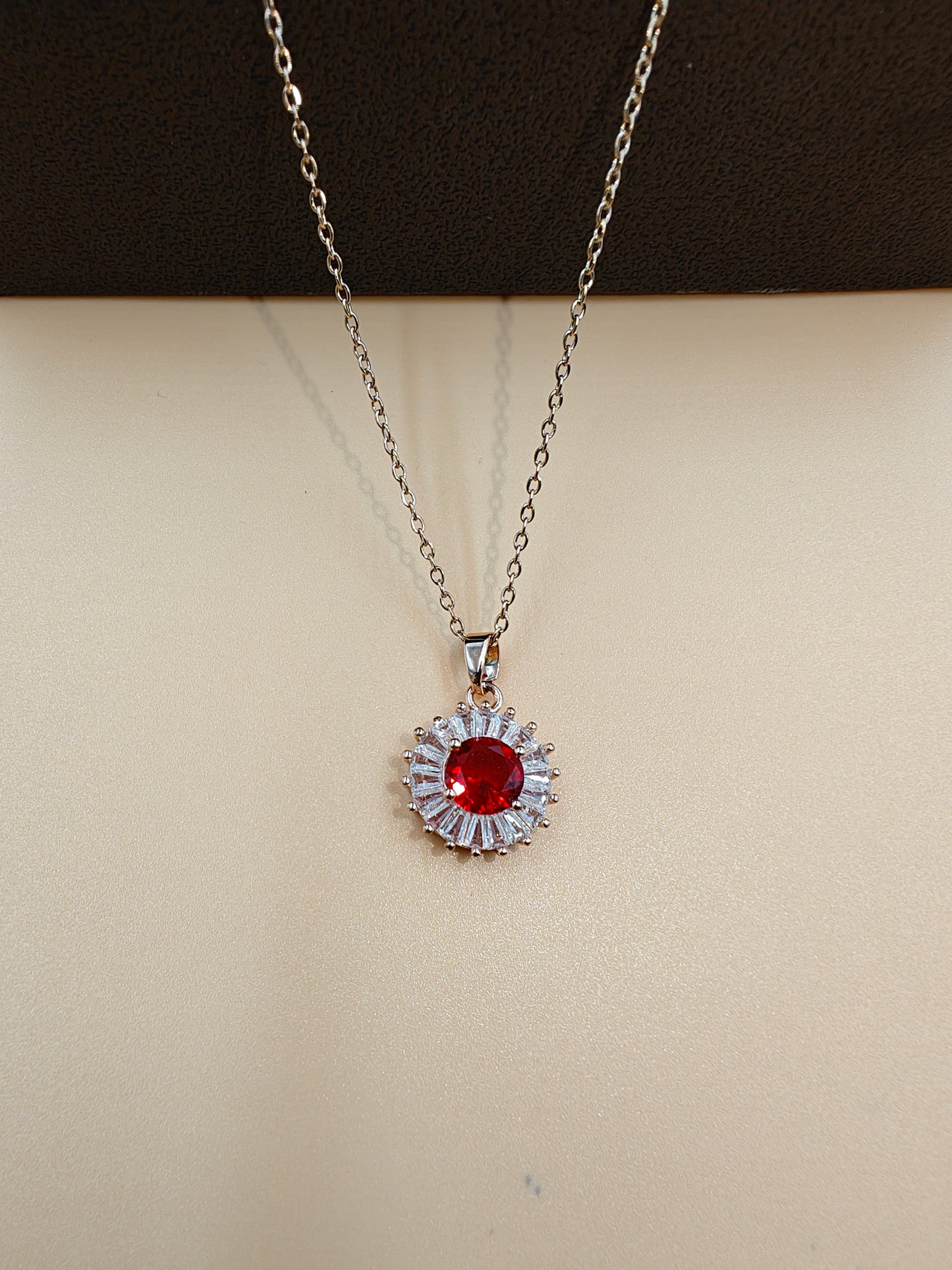 Red stone pendent necklace | Anti Tarnish party wear woman jewelry