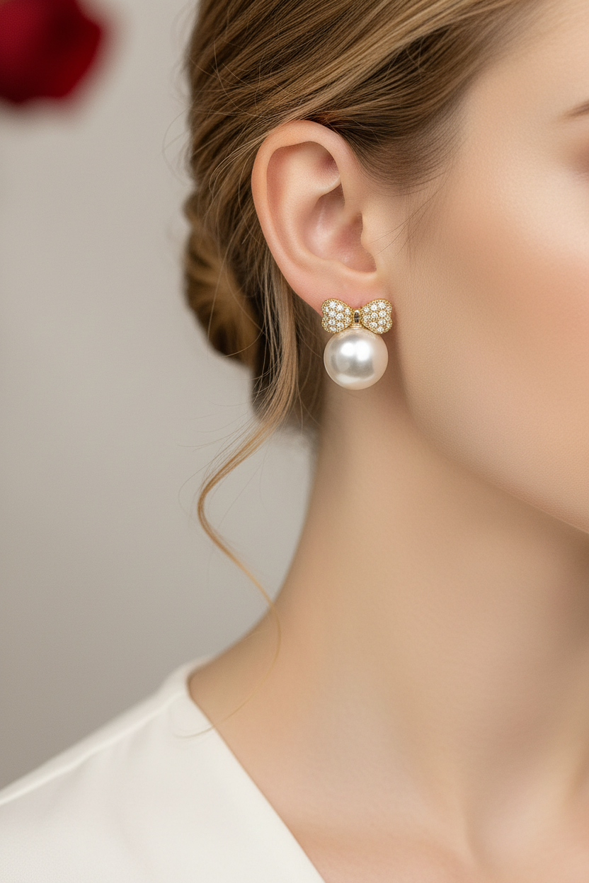 Bow pearl earrings