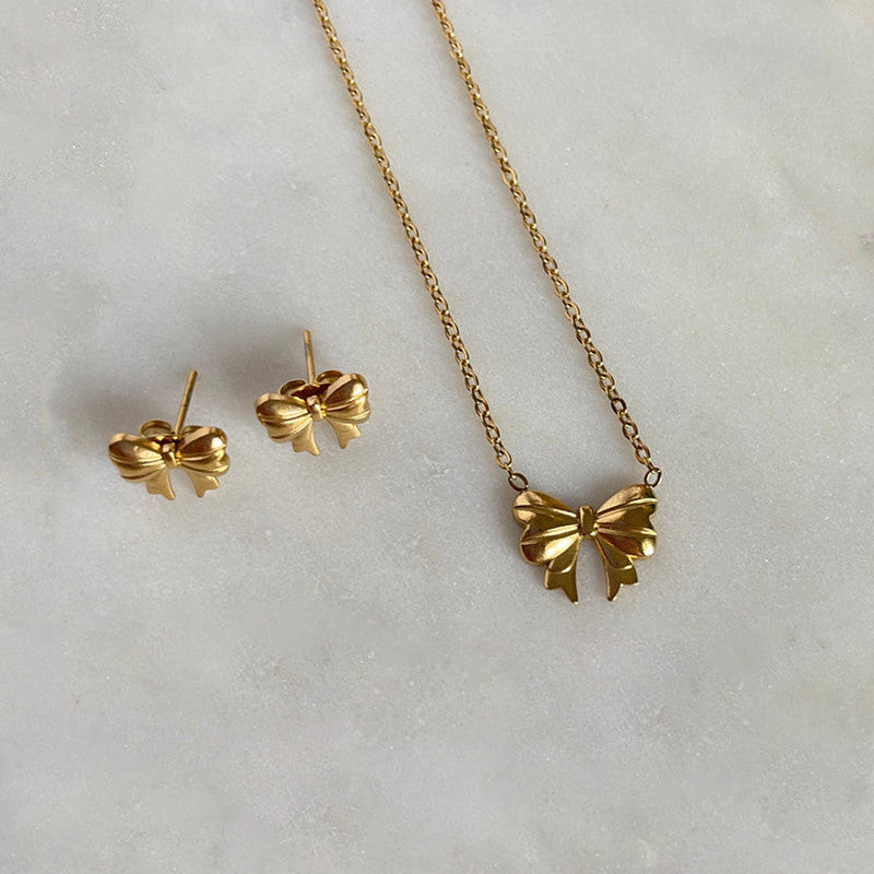 Dainty Bow Necklace and Earring set