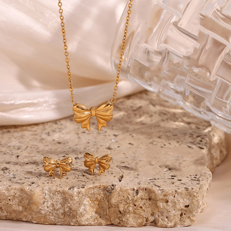 Dainty Bow Necklace and Earring set