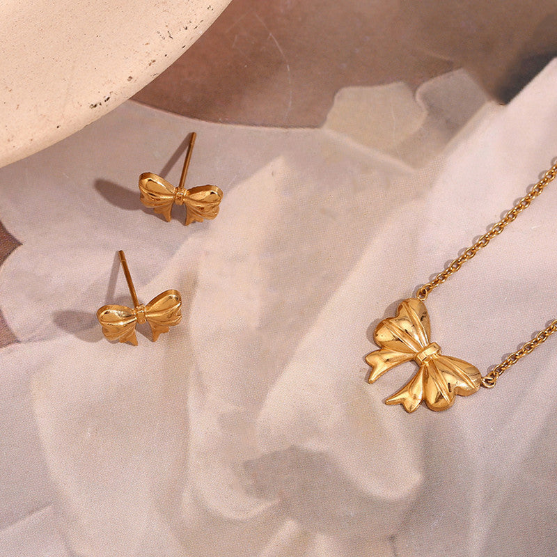 Dainty Bow Necklace and Earring set