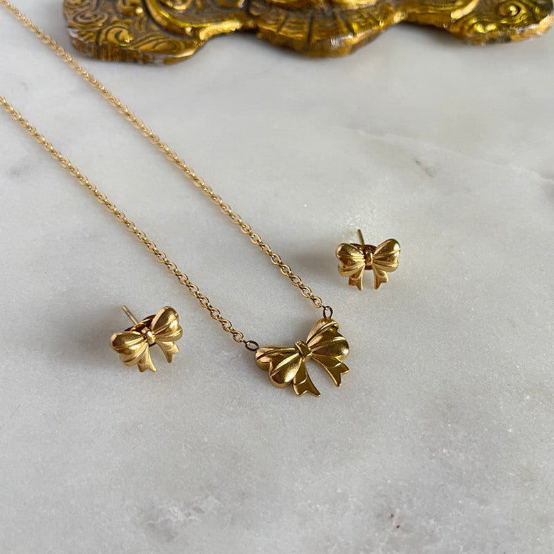 Dainty Bow Necklace and Earring set