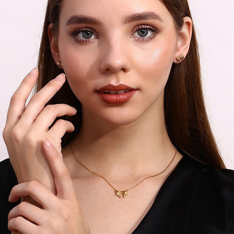 Dainty Bow Necklace and Earring set