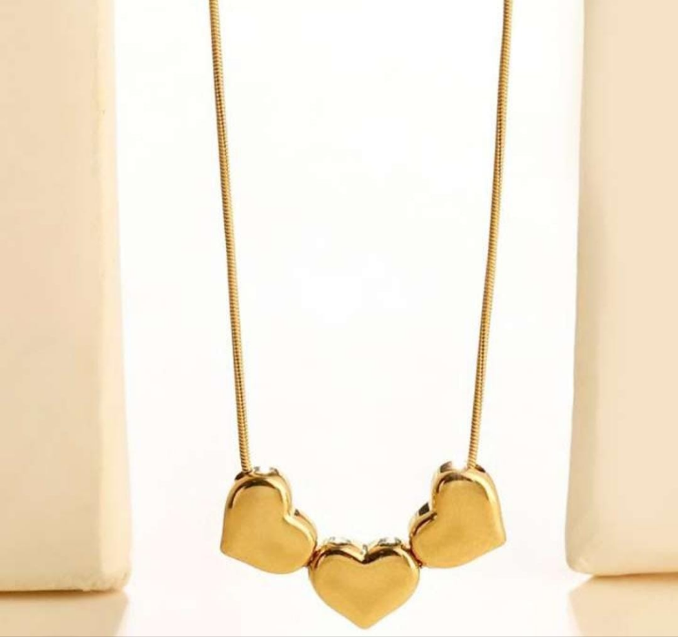 Tri heart Necklace| Gold plated| Waterproof