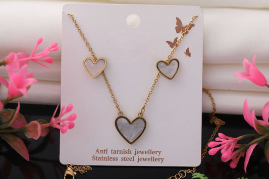 Gold heart necklace earrings set