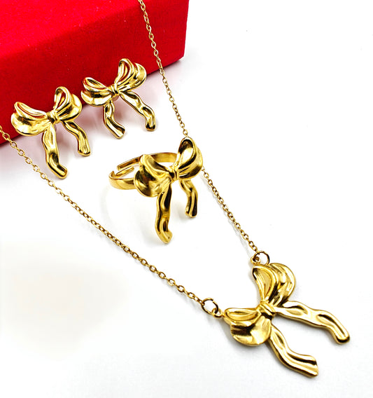 Antitarnish Bow combo| waterproof| Gold plated