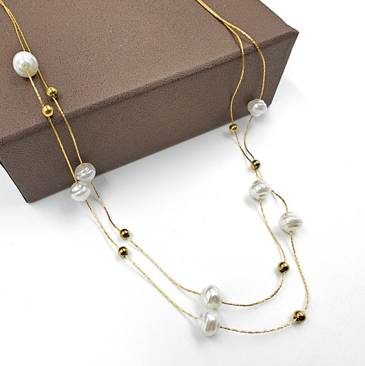 Pearl Layer Necklace | Gold plated | Water resistant