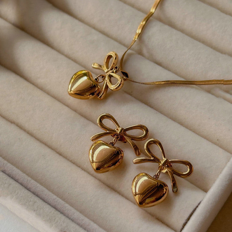 Love knot Bow Necklace Earring Set