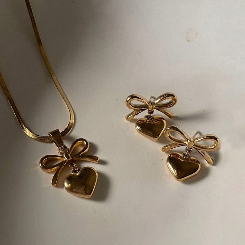 Love knot Bow Necklace Earring Set