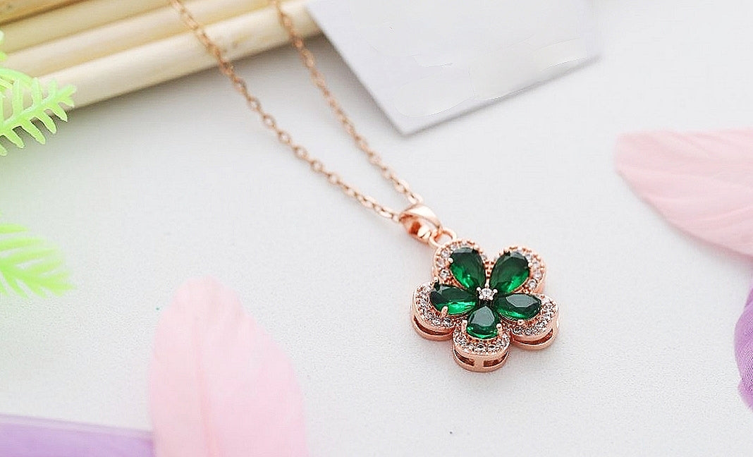 Green flora necklace | 18k gold plated party wear woman jewelry