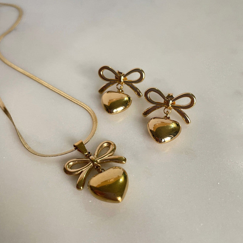 Love knot Bow Necklace Earring Set