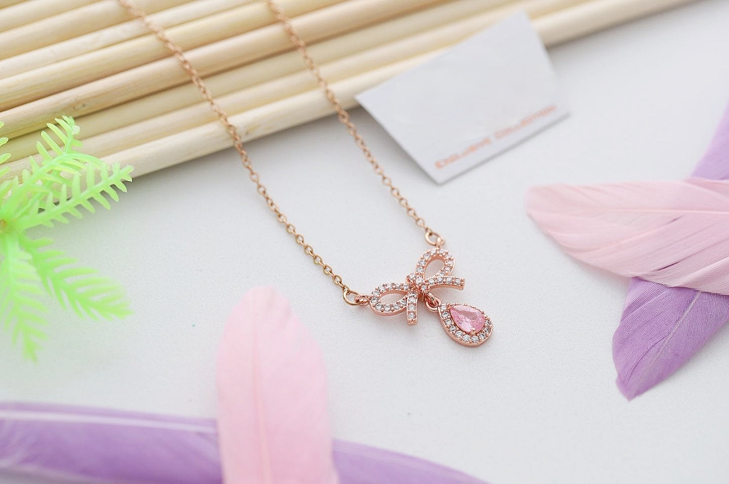 Pink bow necklace | Water proof anti Tarnish Jewelry