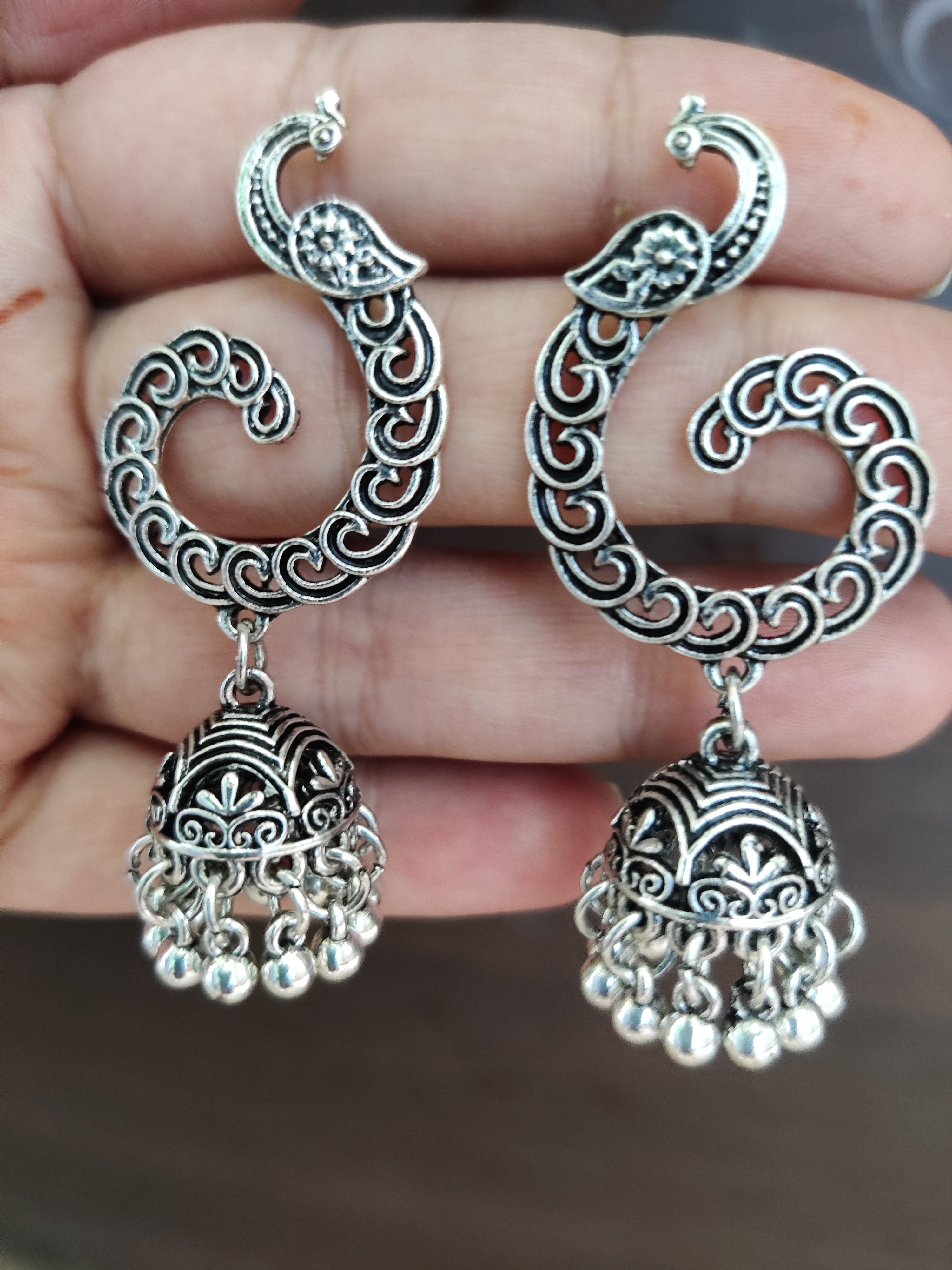 Silver oxidized earrings | Traditional earrings