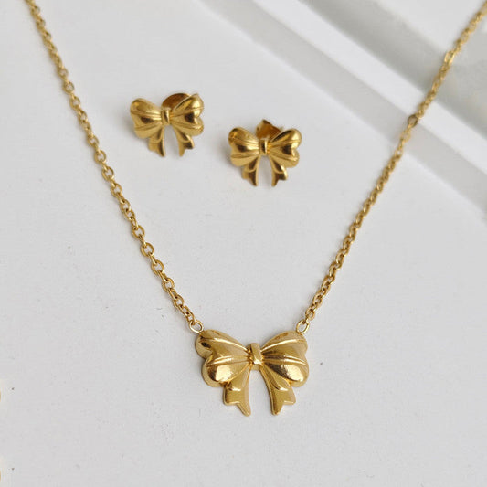 Dainty Bow Necklace and Earring set