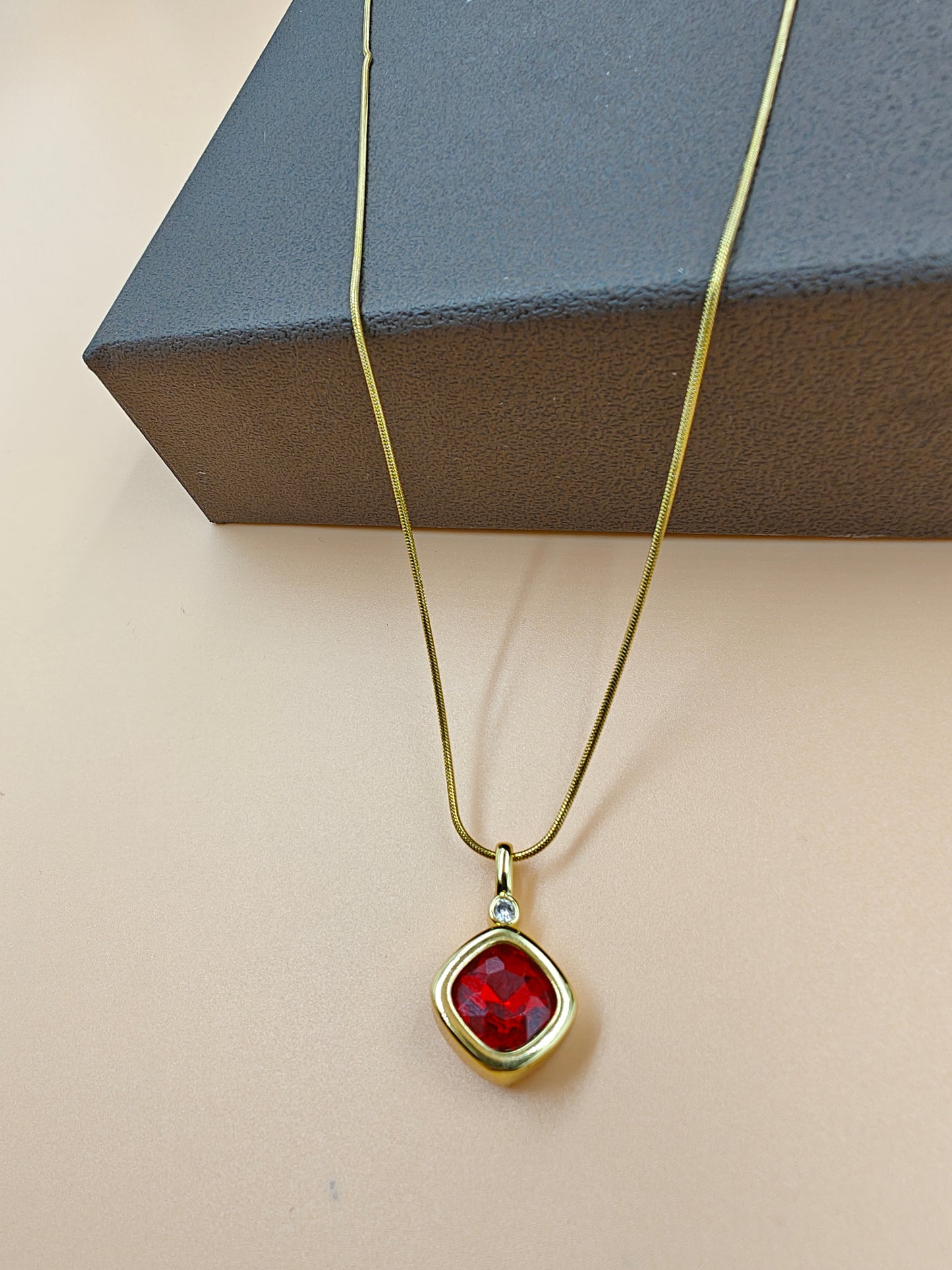 Ruby pendent necklace | 18k gold plated jewelry