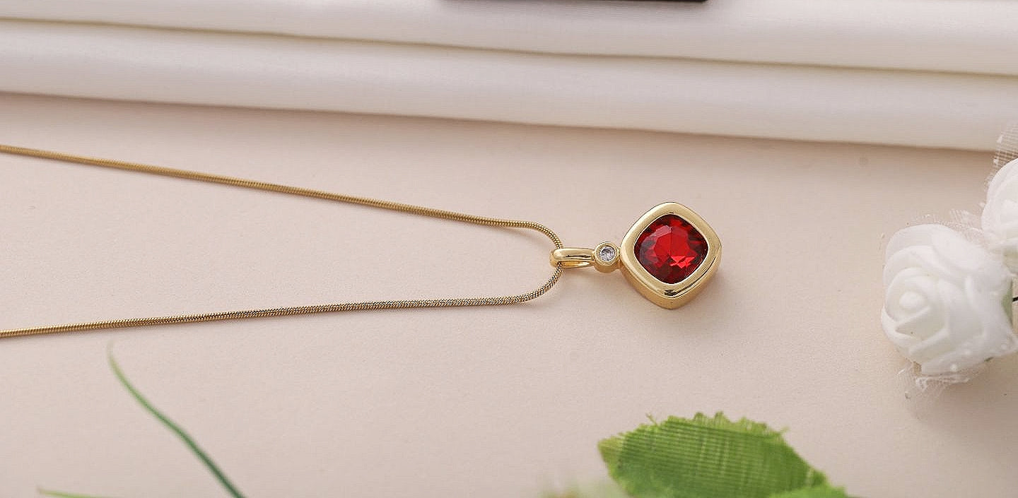 Ruby pendent necklace | 18k gold plated jewelry