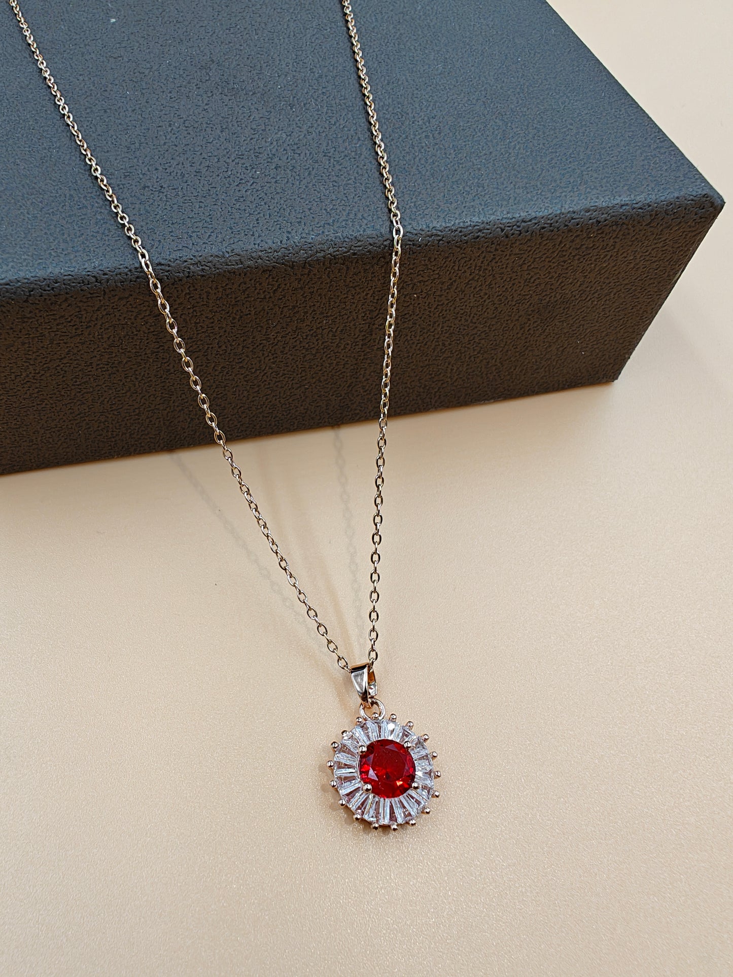 Red stone pendent necklace | Anti Tarnish party wear woman jewelry