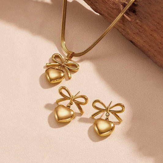 Love knot Bow Necklace Earring Set