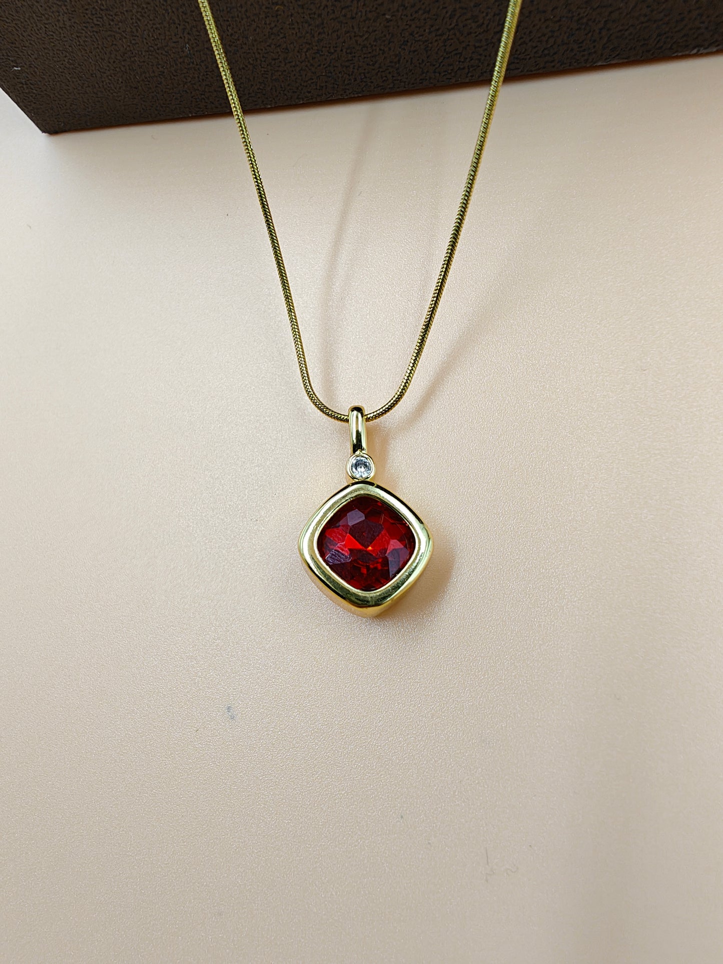 Ruby pendent necklace | 18k gold plated jewelry