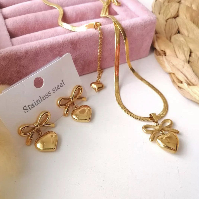 Love knot Bow Necklace Earring Set