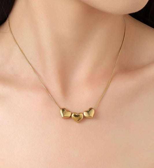 Tri heart Necklace| Gold plated| Waterproof