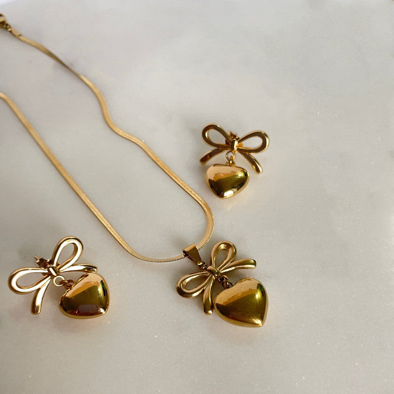 Love knot Bow Necklace Earring Set