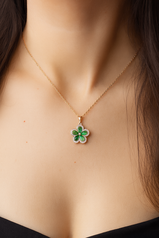 Green flora necklace | 18k gold plated party wear woman jewelry