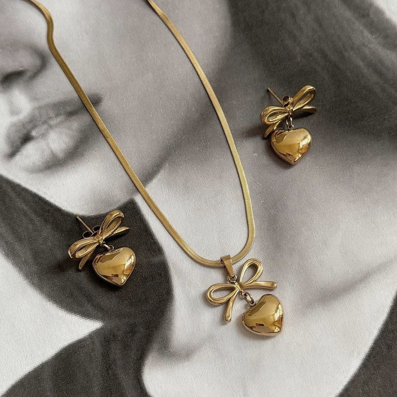 Love knot Bow Necklace Earring Set